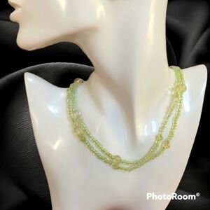𝅺3/$30 Spring Green Glass Beaded Layered Torsade Necklace